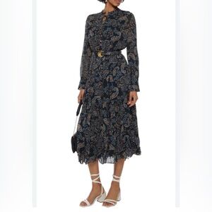 NICHOLAS Paisley Floral tiered Ruffle Dress with belt/ black, brown, blue/Size 0